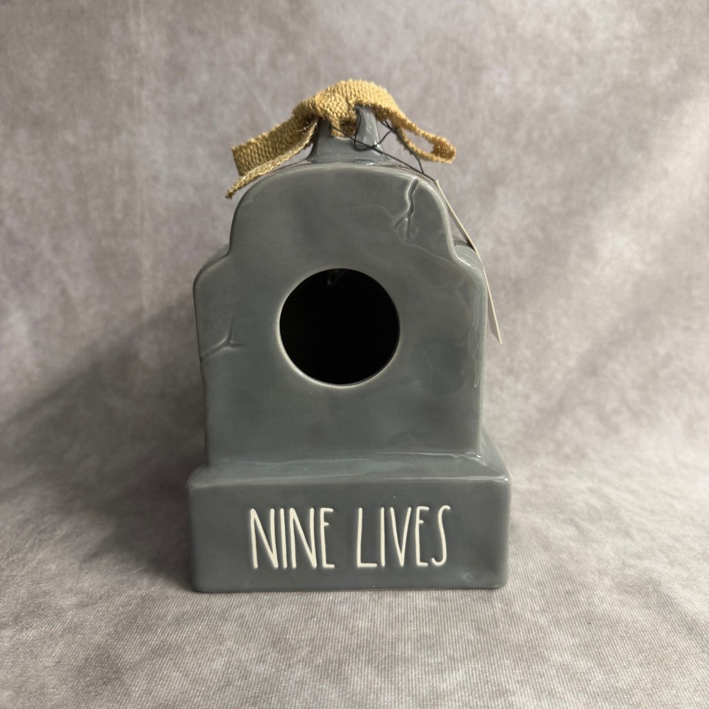Rae Dunn Birdhouse Grey Nine Lives Tombstone Halloween Ceramic Home Decor